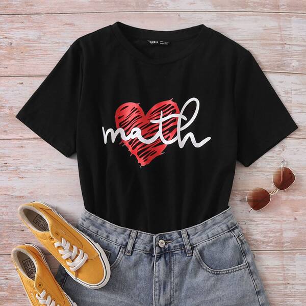 

Letter and Heart Print Top, Black
