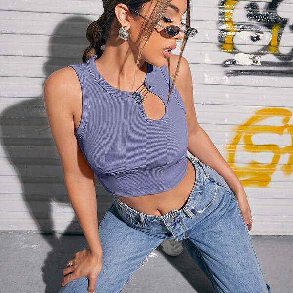 

Paper Clip Detail Tank Top, Violet purple