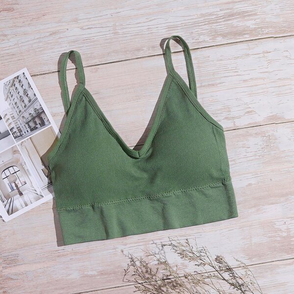 

Plain Rib Bralette, Army green