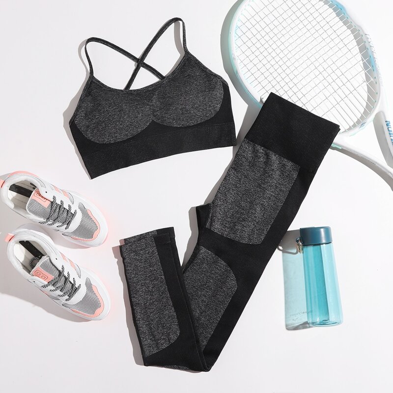 

Criss Cross Backless Sports Bra & Leggings, Black