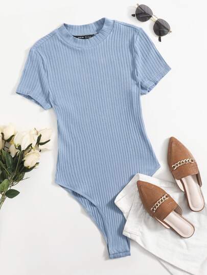 Body Sólido De Punto Acanalado Para Mujer De Talla Grande