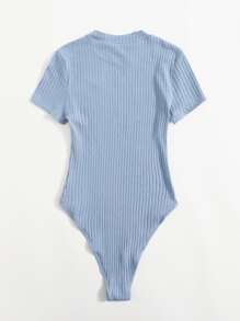 SHEIN EZwear Body Sólido De Punto Acanalado Para Mujer De Talla Grande - Neblina azul - Ver 2