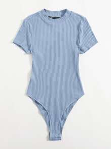 SHEIN EZwear Body Sólido De Punto Acanalado Para Mujer De Talla Grande - Neblina azul - Ver 3