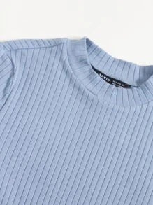 SHEIN EZwear Body Sólido De Punto Acanalado Para Mujer De Talla Grande - Neblina azul - Ver 5