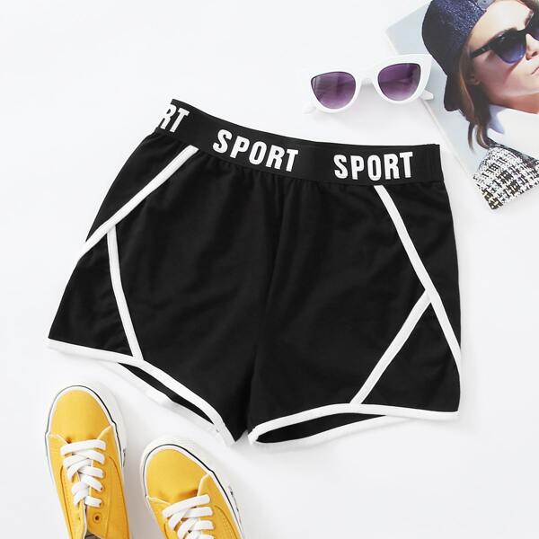 

Plus Contrast Binding Letter Graphic Shorts, Black