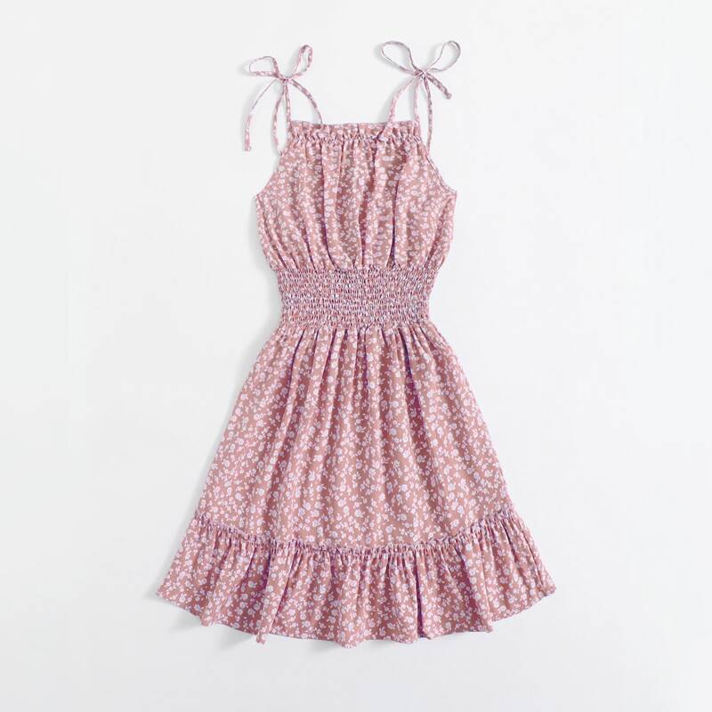 

Ditsy Floral Shirred Tie Shoulder Cami Dress, Dusty pink