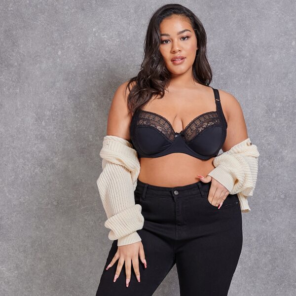 

Plus Contrast Lace Push Up Bra, Black