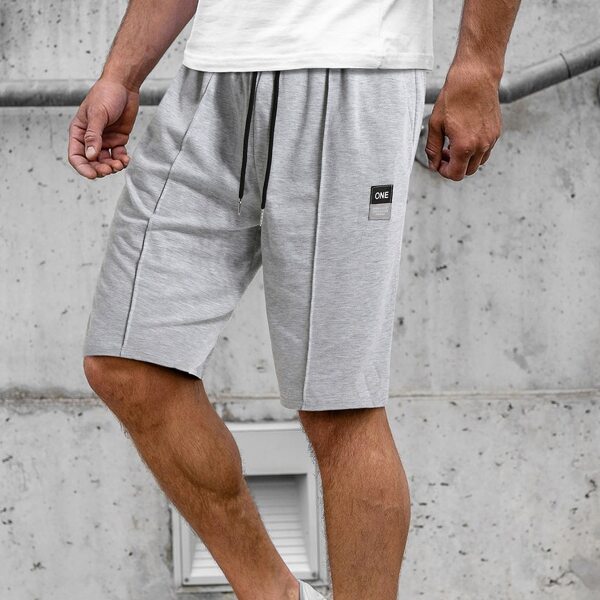 

Men Patched Drawstring Waist Track Shorts, Light grey