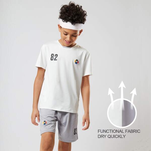 

Boys Patched Detail Number Print Top & Shorts Set, Multicolor