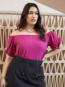 SHEIN Plus Off Shoulder Puff Sleeve Top - Red Violet - View 1