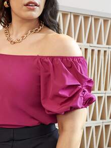 SHEIN Plus Off Shoulder Puff Sleeve Top - Red Violet - View 3