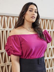 SHEIN Plus Off Shoulder Puff Sleeve Top - Red Violet - View 4