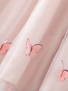 小女童蝴蝶刺繡網紗覆蓋洋裝 - 淺粉色 - 查看 3