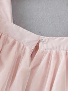 小女童蝴蝶刺繡網紗覆蓋洋裝 - 淺粉色 - 查看 4