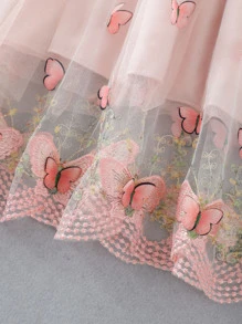 小女童蝴蝶刺繡網紗覆蓋洋裝 - 淺粉色 - 查看 5