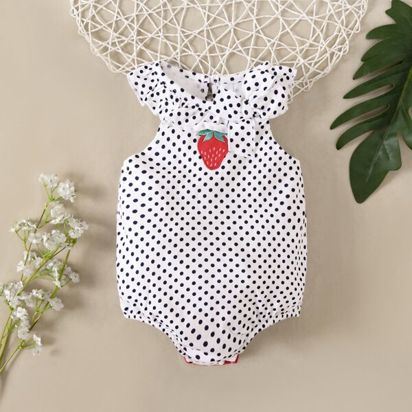 

Baby Girl Strawberry Patched Bodysuit, White