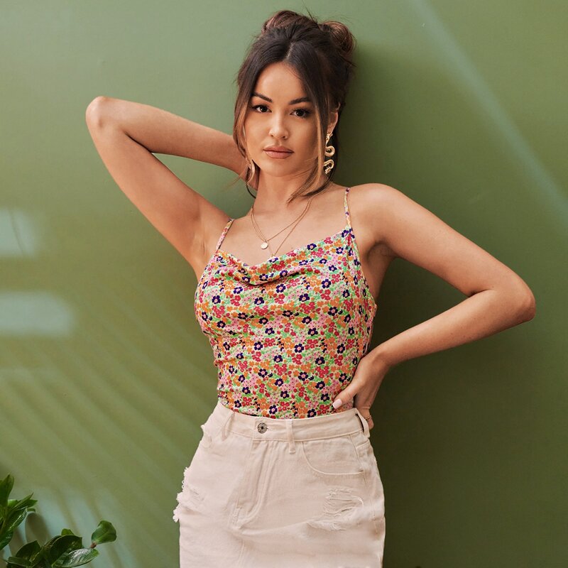 

Draped Front Floral Cami Top, Multicolor