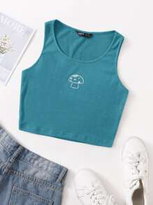 Rhinestone Mushroom Tank Top - Cadet Blue - View 1