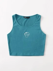 Rhinestone Mushroom Tank Top - Cadet Blue - View 3