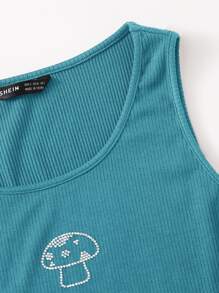 Rhinestone Mushroom Tank Top - Cadet Blue - View 4