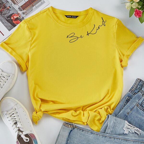 

Slogan Graphic Short Sleeve Tee, Yellow
