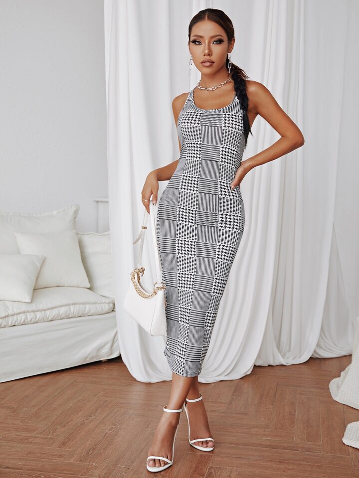 houndstooth bodycon dress MANDARIN COLLAR BODYCON DRESS – Haute & Rebellious main image 0