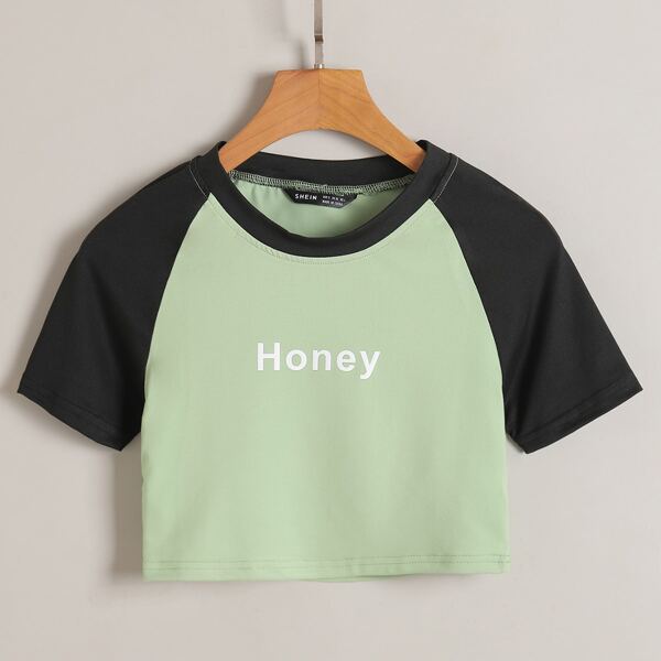 

Letter Graphic Color Block Tee, Mint green