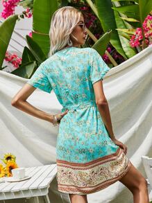 Floral Tie Side Wrap Dress - Multicolor - View 2