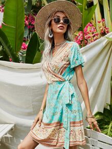 Floral Tie Side Wrap Dress - Multicolor - View 4