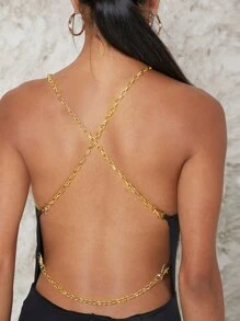 SHEIN BAE Áo liền quần Dây kéo màu trơn Gợi cảm - màu đen - Xem 4