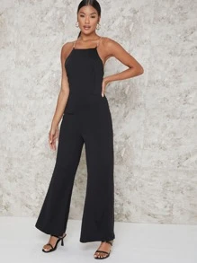 SHEIN BAE Áo liền quần Dây kéo màu trơn Gợi cảm - màu đen - Xem 2