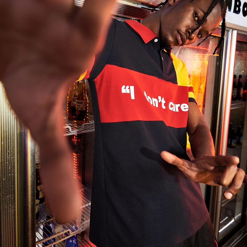 

Guys Contrast Collar Slogan Graphic Polo Shirt, Multicolor