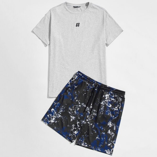 

Men Graphic Print Tee & Tie Dye Shorts Set, Multicolor