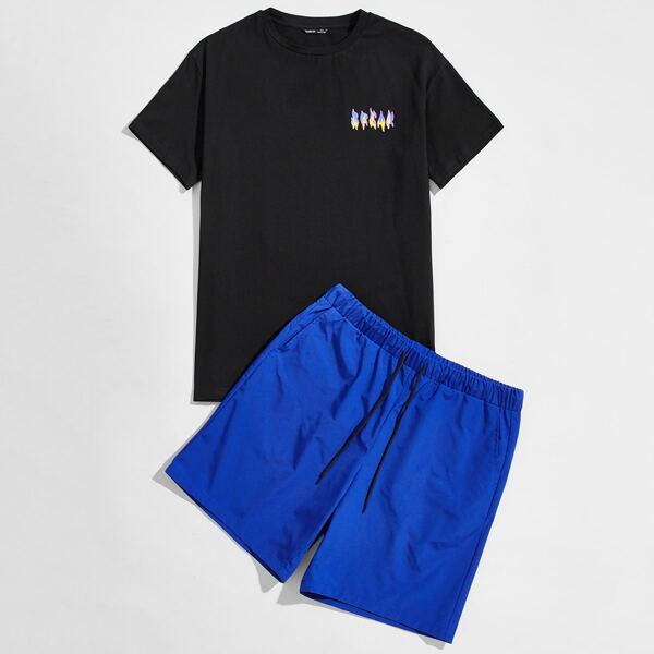 

Men Fire Print Tee & Track Shorts Set, Multicolor