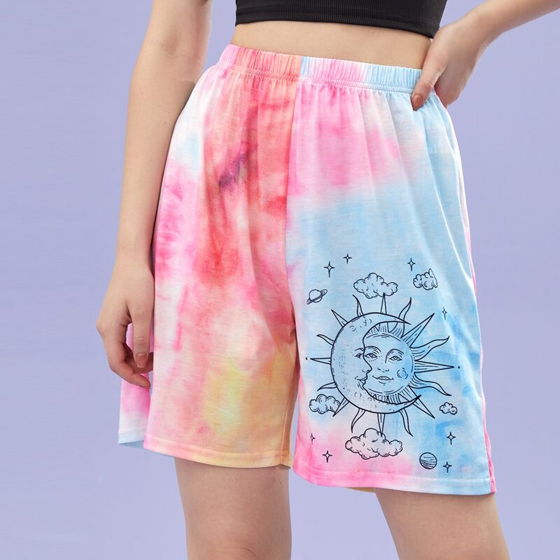

Sun & Moon Graphic Tie Dye Shorts, Multicolor