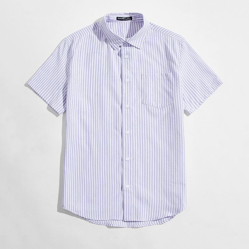 

Guys Pocket Patched Striped Shirt, Violet purple
