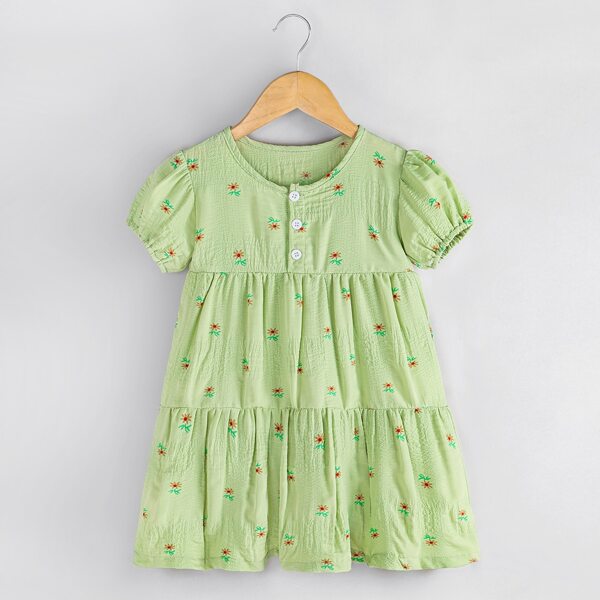 

Toddler Girls Floral Print Puff Sleeve Smock Dress, Lime green