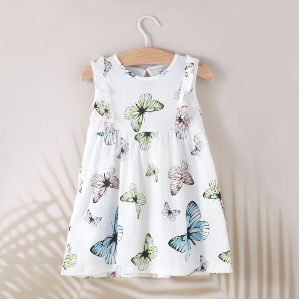 

Baby Girl Butterfly Print Smock Dress, White