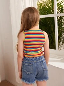 SHEIN Tank Tops & Camis Bé Gái Dây kéo sọc cầu vồng Giải trí - Nhiều màu - Xem 2