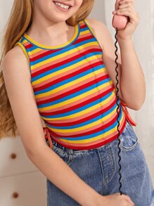 SHEIN Tank Tops & Camis Bé Gái Dây kéo sọc cầu vồng Giải trí - Nhiều màu - Xem 4