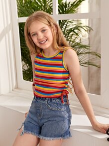SHEIN Tank Tops & Camis Bé Gái Dây kéo sọc cầu vồng Giải trí - Nhiều màu - Xem 5