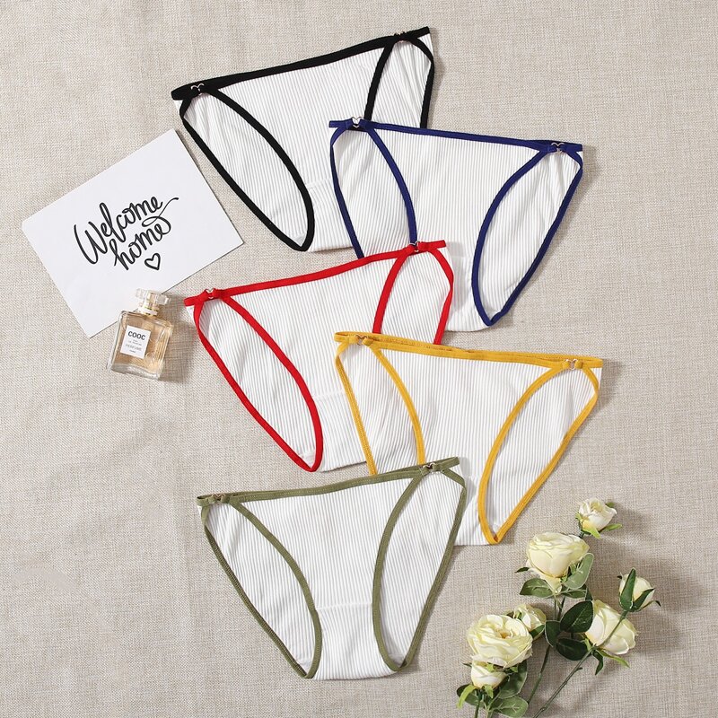 

5pack Rib Contrast Binding Panty Set, Multicolor
