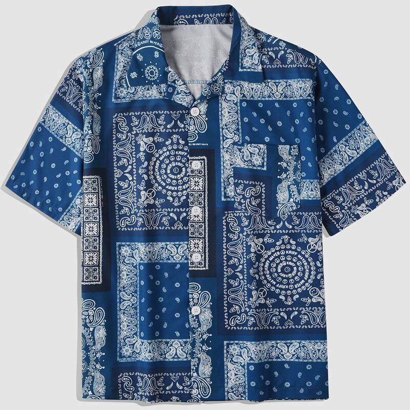 

Guys Paisley Print Button Up Shirt, Navy blue