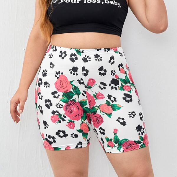 

Plus Floral Print Biker Shorts, Multicolor