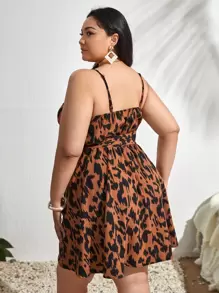 SHEIN LUNE Plus All Over Print Surplice Neck Belted Cami Dress - Multicolor - View 2