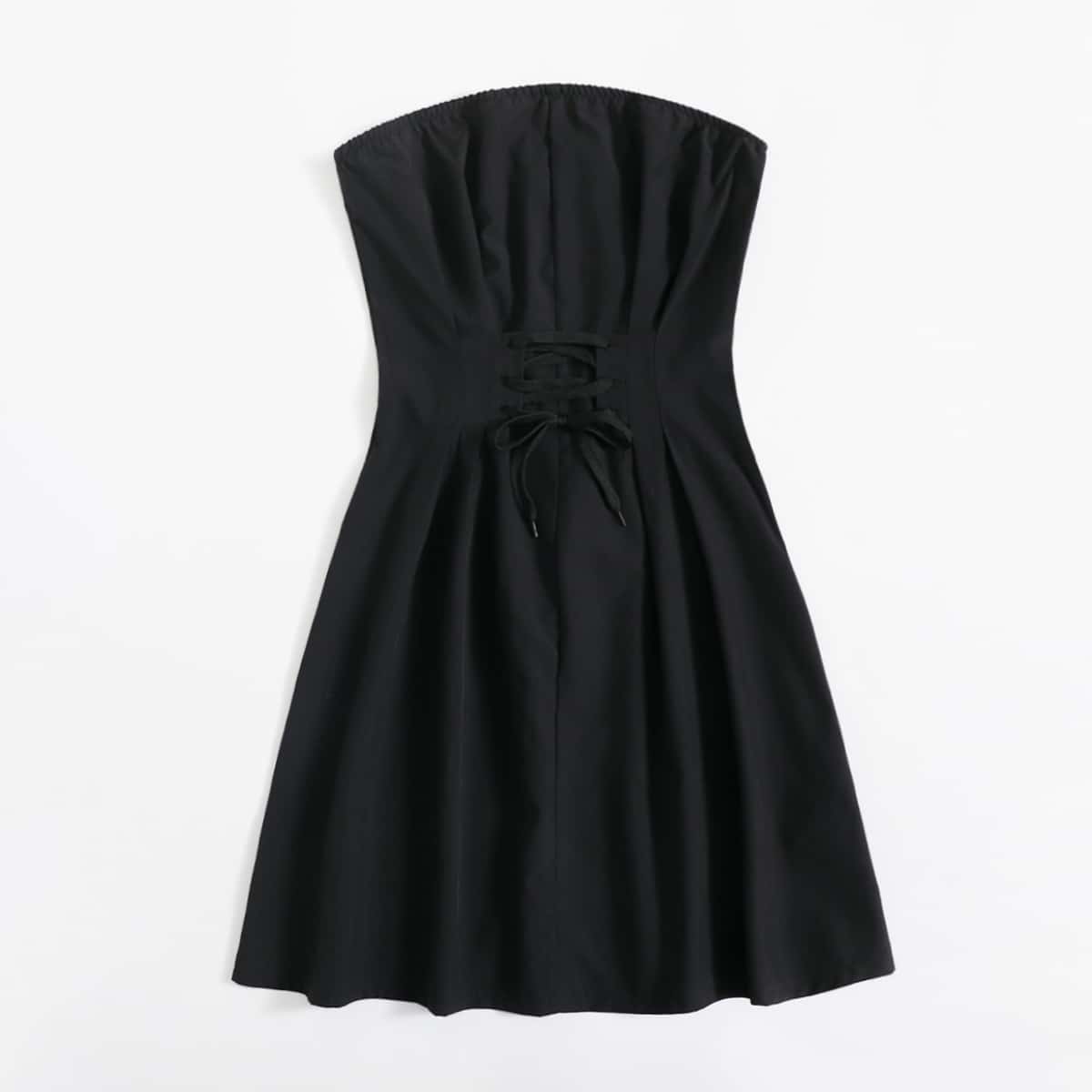 

Strapless Lace Up Dress, Black