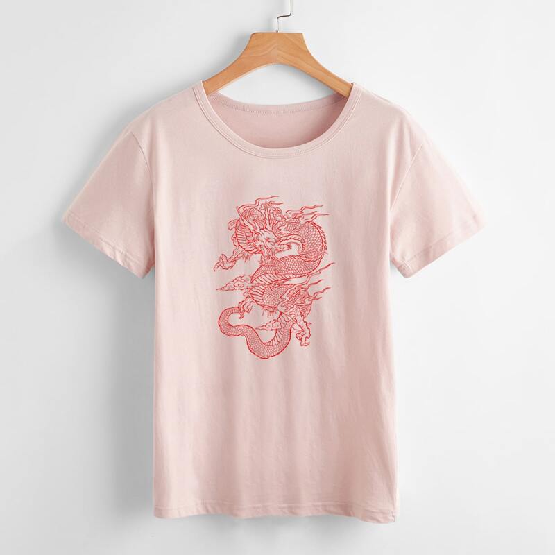 

Chinese Dragon Graphic Tee, Baby pink