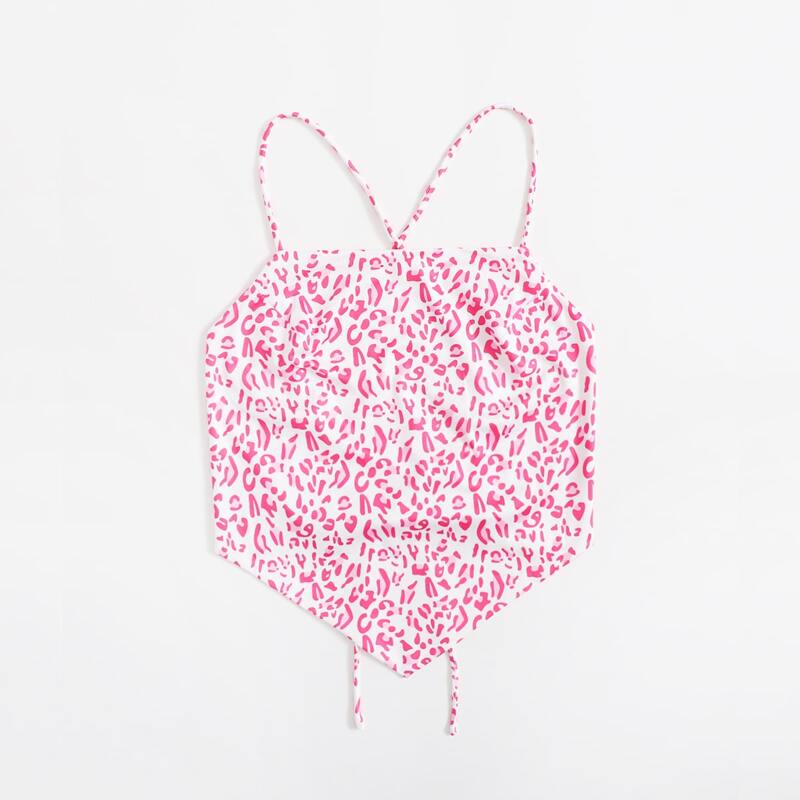 

All Over Print Lace Up Bandana Crop Cami, Multicolor