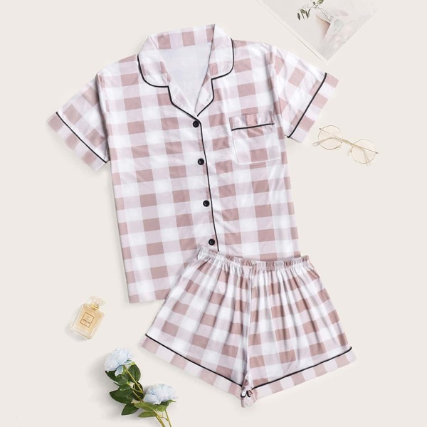 

Buffalo Plaid Piping Trim PJ Set, Multicolor