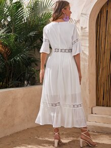 SHEIN Vestido De Maternidad Con Borde De Volantes Y Con Inserciones De Encaje - Blanco - Ver 2